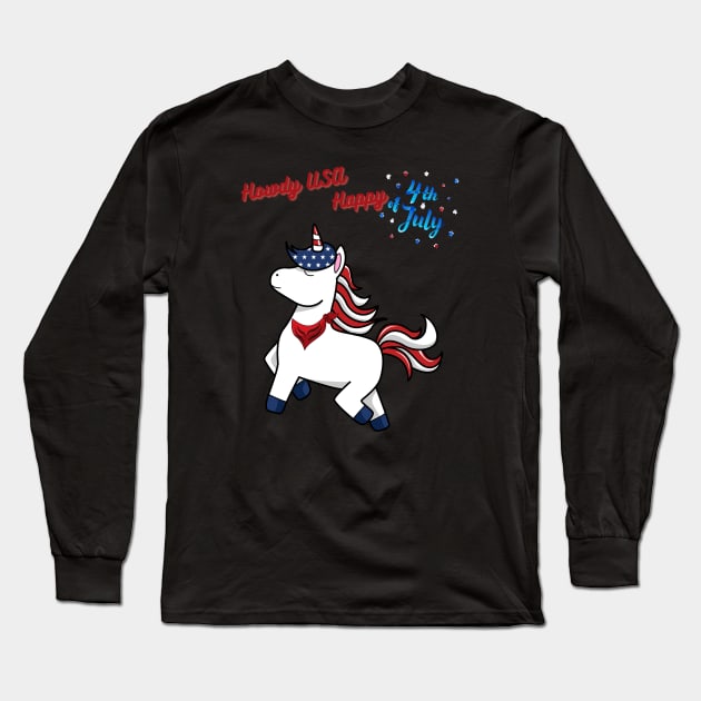 Unicorn the 4th of July Howdy Cowboy Long Sleeve T-Shirt by Mission Bear